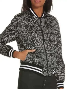 Emily In Paris Lily Collins Bomber Black Jacket side pose