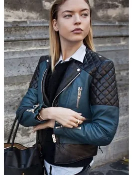 Fashion Model Martha Hunt Leather Jacket back