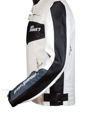 Alternative view of Fast and Furious 7 Vin Diesel White Biker Jacket