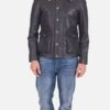 Men’s Flap Pockets Black Leather Jacket