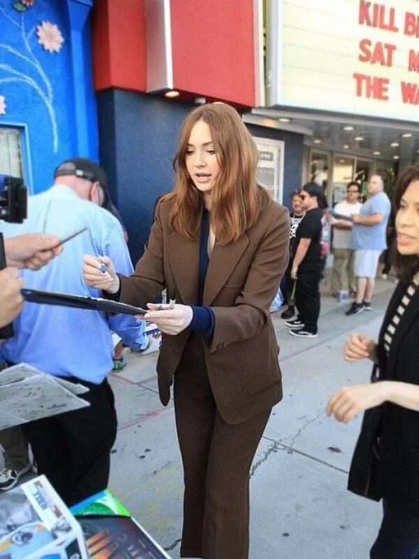 Gunpowder Milkshake Karen Gillan Brown Coat - Image 3