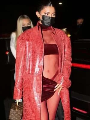 LA Kylie Jenner Red Trench Coat