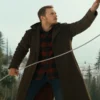 Durable brown leather field Coat, high collar, Jurassic World Dominion Owen Grady Coat style.