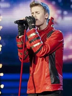 Justin Bieber Red Leather Jacket