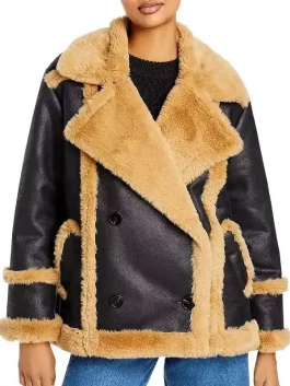Katherine Black Leather Shearling Double Breasted Jacket front