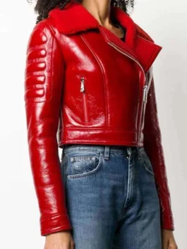 Lainey Red Lambskin Leather Cropped Jacket