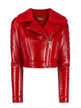 Lainey Red Lambskin Leather Cropped Jacket
