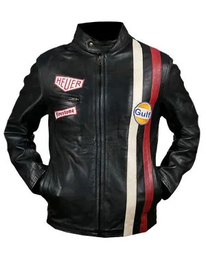 Le Mans Steve Mcqueen Gulf Black Leather Jacket