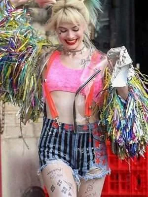 Birds of Prey Harley Quinn transparent PVC moto jacket with asymmetrical zipper and long fringe-style sleeves