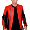 Martin Garrix Red Black Leather Biker Jacket