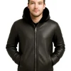 Men Black Leather Jacket With Fur Hoodie