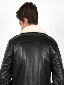 Men Black Jacket With Shearling back
