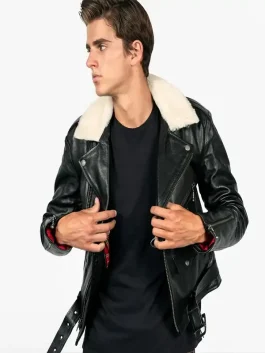 Men Black Jacket With Shearling back pose