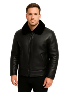 Men Black Shearling B3 Leather Jacket