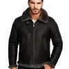 Men Black Shearling Jacket With Hoodie