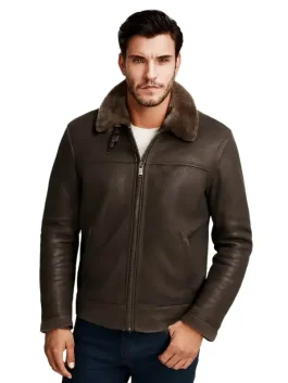 Men Brown Shearling Leather Jacket