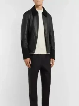 Men Black Sheepskin Leather Jacket