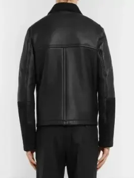 Men Black Sheepskin Leather Jacket back