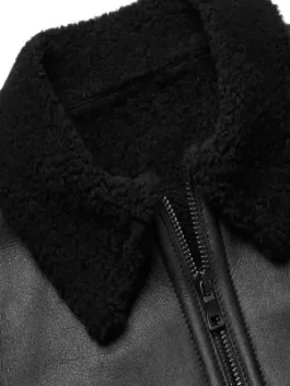 Men Black Sheepskin Leather Jacket front