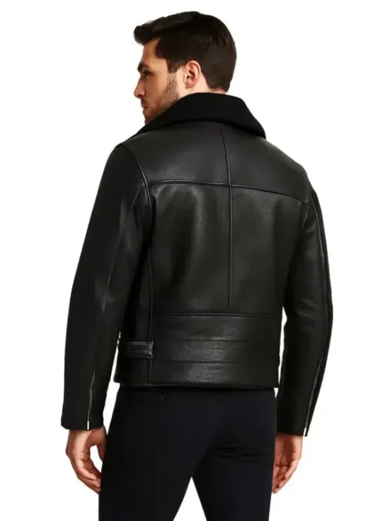 Men Black Shearling Moto Jacket