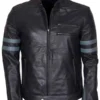 Men Blue Stripe Mayhem Retro Black Biker Jacket