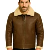 Men Brown Aviator Shearling Leather Jacket