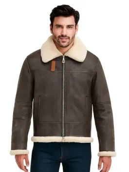 Men Dark Brown Shearling Jacket