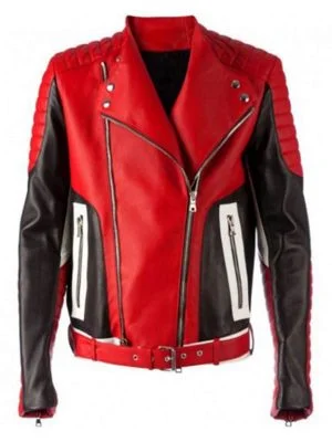 Men Fashion Bikers Red Leather Jacket