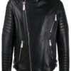 Men Padded Sleeves Black Biker Leather Jacket