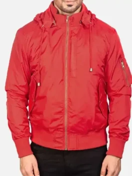 Men Red Hooded Jacket front