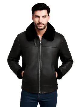 Men Black Shearling Flying Leather Jacket