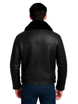 Men Black Shearling Flying Leather Jacket