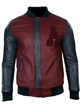 Men Synthetic Leather Baseball Jacket front