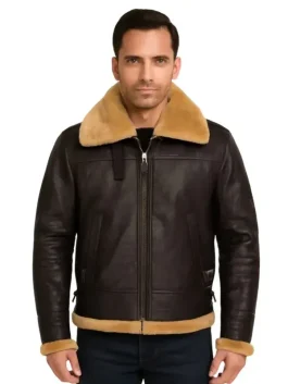 Men Brown B3 Sheepskin Leather Jacket