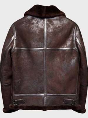 Alternative view of Men Brown Distressed B3 Shearling Leather Jacket