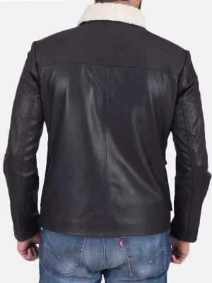 Alternative view of Men’s Flap Pockets Black Leather Jacket