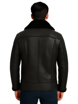 Men Black Shearling Biker Jacket