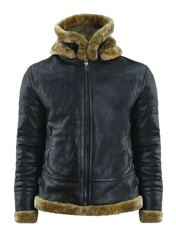 Mens Brown Sheepskin Shearling B3 Bomber Leather Jacket