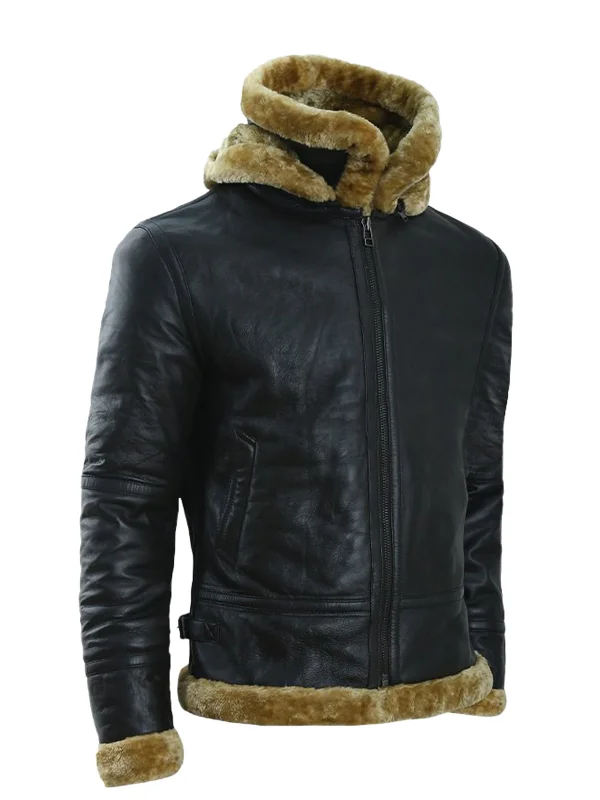Mens Brown Sheepskin Shearling B3 Bomber Leather Jacket - Image 3