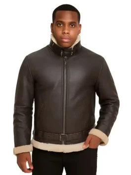 Men Brown Shearling Bomber Jacket