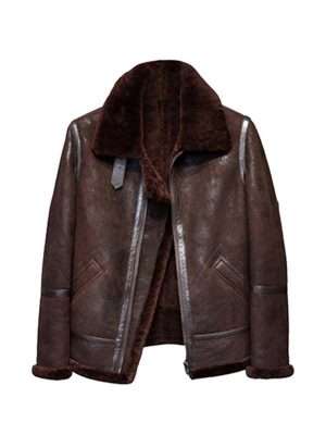 Men Brown Distressed B3 Shearling Leather Jacket
