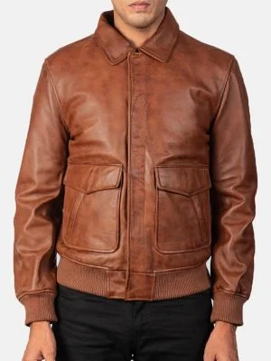 Big Flap Pockets Men’s Leather Bomber Jacket