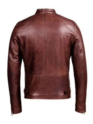 Alternative view of Mens Distressed Brown Café Racer Leather Jacket