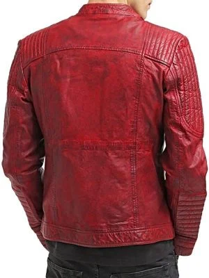 Alternative view of Men's Sheepskin Leather Cafe Racer Biker Jacket