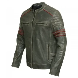 Men’s Cafe Racer Motorcycle Black Leather Jacket side pose