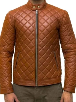 Men's Cafe Racer Quilted Brown Jacket
