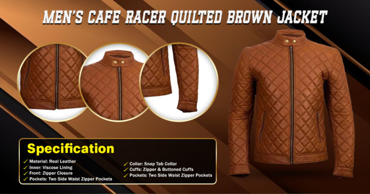 Men's Cafe Racer Quilted Brown Jacket