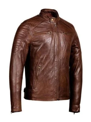 Mens Distressed Brown Café Racer Leather Jacket