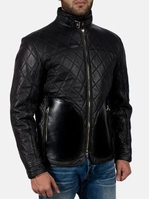 Men’s Quilted Style Mate Black Leather Jacket