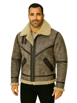 Men’s Sheepskin Distressed Leather Shearling Jacket